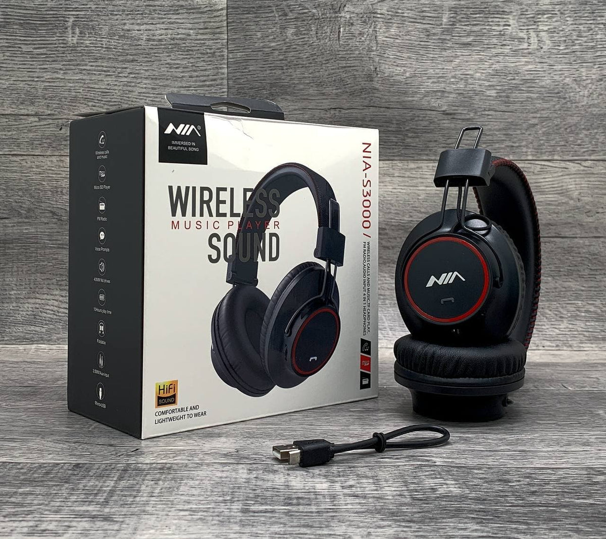 NIA S3000 OVER EAR MUSIC HEADSET WIRELESS BLUETOOTH HEADPHONES