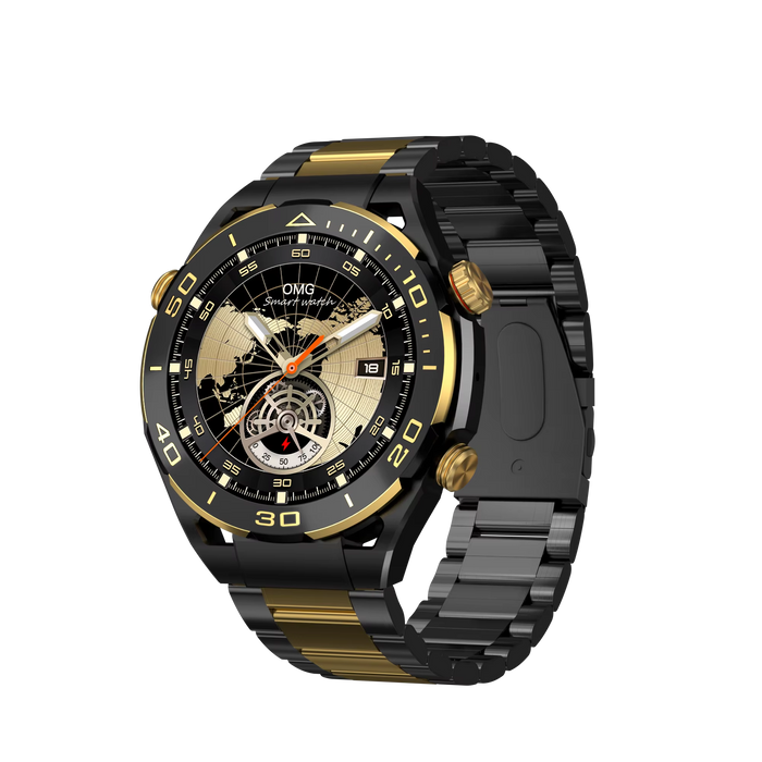 Js Ultimate2 1.53 Inch Bt Call Smart Watch Rdfit App With 2 Straps (Silicone Strap/Steel Belt) Gold Style | Your Daily Use Smart Watch for Boys & Girls