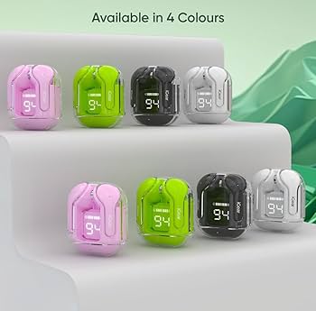 Earbuds Air31, Wireless Earphones Transparent with Deep Bass, Stereo Sound, Bluetooth Headphone with Charging Case, White, Black ,Green and Pink