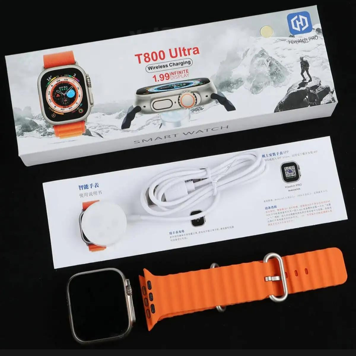 T800 Ultra Smart Watch Series 8 1.99" Bluetooth Call Smartwatch Heart Rate Sleep Monitoring IP67 Waterproof Wireless Charging Watch for Men Women