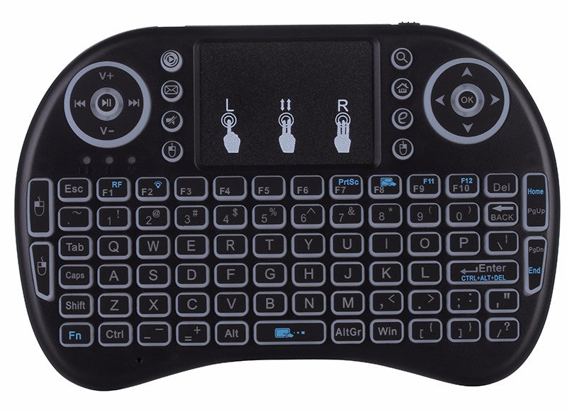 Mini Wireless Keyboard for Smart TV / Android Box - Mouse pad (Trackpad)- 3 Colors Backlight - Rechargeable Wireless Keyboard