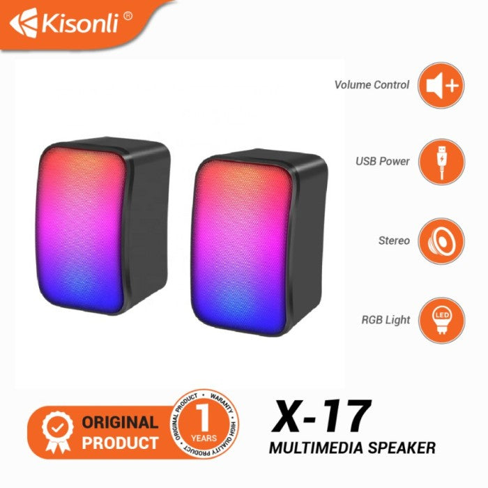 KISONLI X17 SPEAKER GAMING 2.0 RGB LIGHTS WITH VOLUME CONTROL FOR PC OR LAPTOP